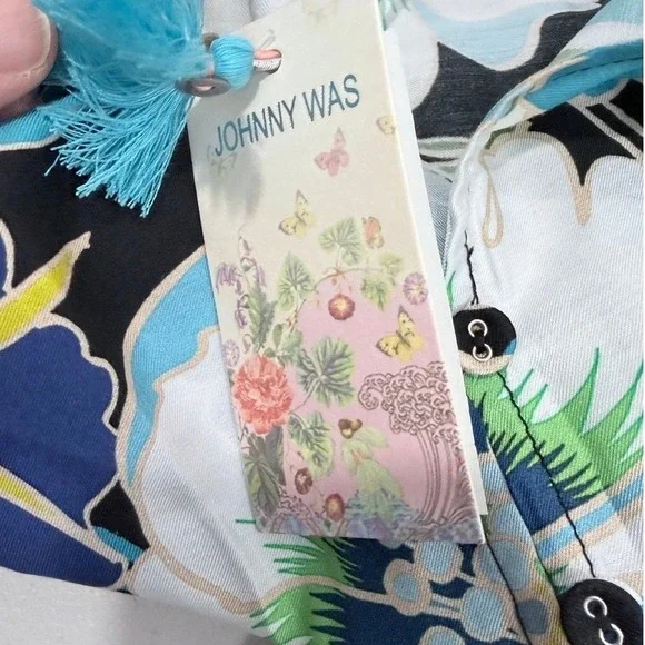 Johnny Was Jenn Drawcord Kaftan Floral Maxi Dress NWT L/XL Rayon Silk $298